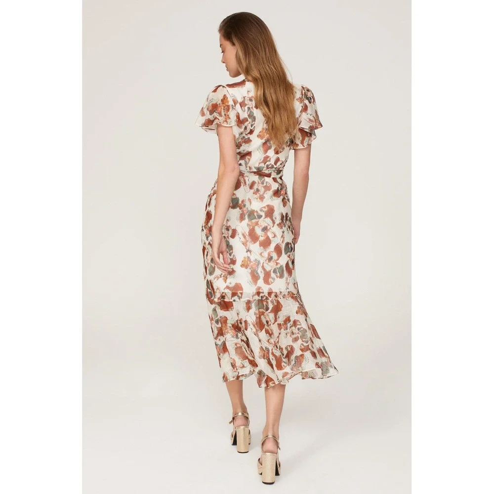 Tayna Taylor Floral Blair Silk and Linen Blend Wrap Midi Dress (MSRP: $565) 6